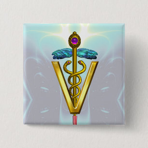 GOLDEN CADUCEUS VETERINÄR SYMBOL / Teal White Knapp