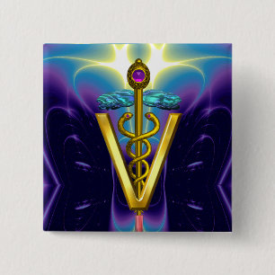 GOLDEN CADUCEUS VETERINÄRSYMBOL / Lila Blue Knapp
