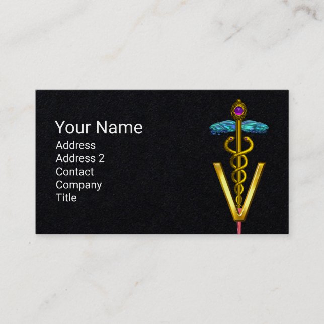 GOLDEN CADUCEUS VETERINARY SYMBOL Black Papper Visitkort (Framsida)