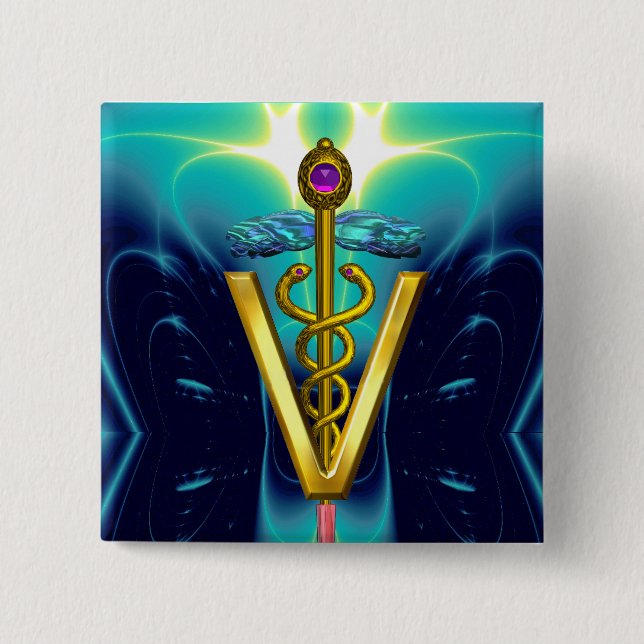 GOLDEN CADUCEUS VETERINARY SYMBOL / Blue Turcos Knapp (Framsida)