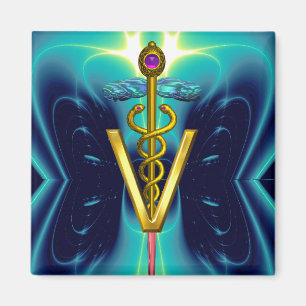 GOLDEN CADUCEUS VETERINARY SYMBOL Blue Turcos Magnet
