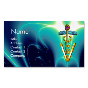 GOLDEN CADUCEUS VETERINARY SYMBOL / Blue Turcos Visitkortmagnet