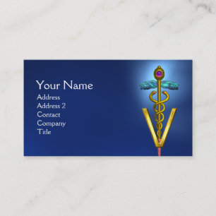 GOLDEN CADUCEUS VETERINARY SYMBOL /Blue Visitkort
