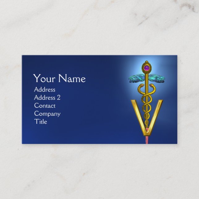 GOLDEN CADUCEUS VETERINARY SYMBOL /Blue Visitkort (Framsida)