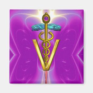 GOLDEN CADUCEUS VETERINARY SYMBOL Fuchsia Rosa Magnet