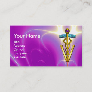 GOLDEN CADUCEUS VETERINARY SYMBOL / Fuchsia Rosa Visitkort