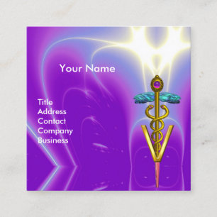 GOLDEN CADUCEUS VETERINARY SYMBOL Lila Blue Vet Fyrkantigt Visitkort