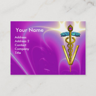 GOLDEN CADUCEUS VETERINARY SYMBOL / Lila Fuchsia Visitkort