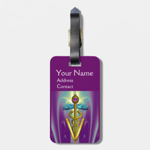 GOLDEN CADUCEUS VETERINARY SYMBOL / Lila Grönt Bagagebricka