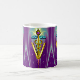 GOLDEN CADUCEUS VETERINARY SYMBOL / Lila Grönt Kaffemugg