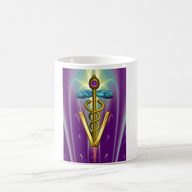 GOLDEN CADUCEUS VETERINARY SYMBOL / Lila Grönt Kaffemugg (Center)