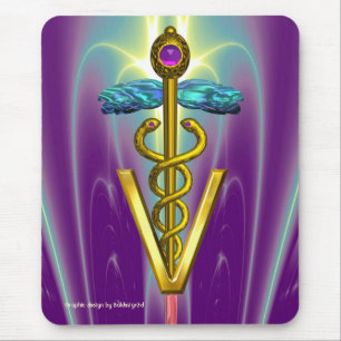 GOLDEN CADUCEUS VETERINARY SYMBOL / Lila Grönt Musmatta