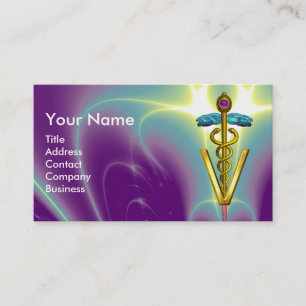 GOLDEN CADUCEUS VETERINARY SYMBOL / Lila Grönt Visitkort