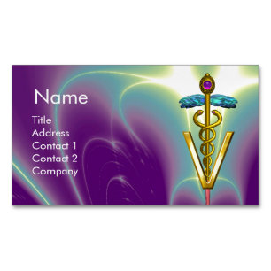 GOLDEN CADUCEUS VETERINARY SYMBOL / Lila Grönt Visitkortmagnet