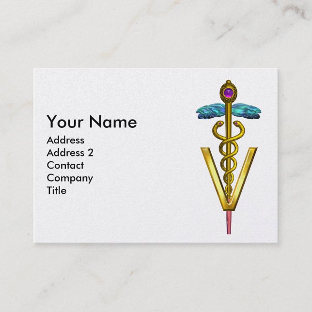 GOLDEN CADUCEUS VETERINARY SYMBOL Lila Pearl Visitkort (Framsida)