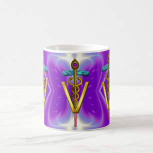 GOLDEN CADUCEUS VETERINARY SYMBOL Lila Teal Blue Kaffemugg