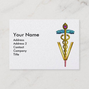 GOLDEN CADUCEUS VETERINARY SYMBOL Lila White Visitkort
