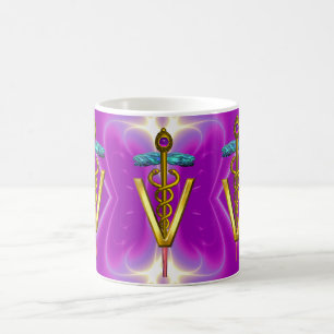 GOLDEN CADUCEUS VETERINARY SYMBOL Rosa Fuchsia Kaffemugg
