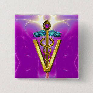 GOLDEN CADUCEUS VETERINARY SYMBOL / Rosa Fuchsia Knapp