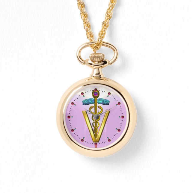 GOLDEN CADUCEUS VETERINARY SYMBOL / Rosa,Lilac Armbandsur (Framsida)