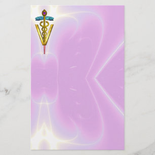 GOLDEN CADUCEUS VETERINARY SYMBOL / Rosa Lilac Brevpapper