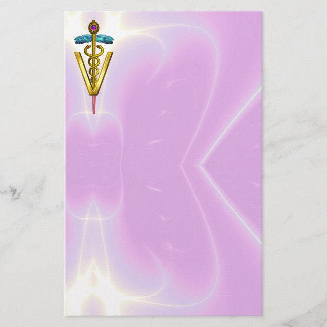 GOLDEN CADUCEUS VETERINARY SYMBOL / Rosa Lilac Brevpapper (Framsida)