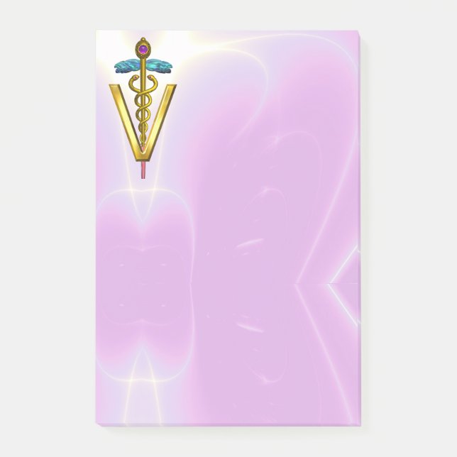 GOLDEN CADUCEUS VETERINARY SYMBOL / Rosa Lilac Post-it Block (Framsida)