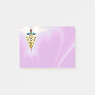 GOLDEN CADUCEUS VETERINARY SYMBOL / Rosa Lilac Post-it Block