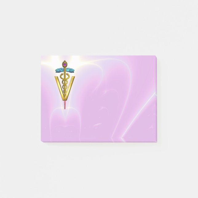 GOLDEN CADUCEUS VETERINARY SYMBOL / Rosa Lilac Post-it Block (Framsida)