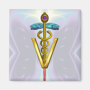 GOLDEN CADUCEUS VETERINARY SYMBOL Teal Blue Magnet