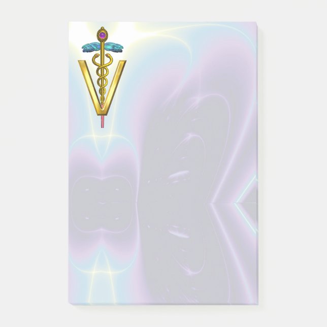 GOLDEN CADUCEUS VETERINARY SYMBOL Teal Lila Post-it Block (Framsida)