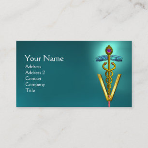 GOLDEN CADUCEUS VETERINARY SYMBOL / Turocise Blue Visitkort