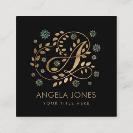 Golden Calligraphy Monogram med lyxfärg och brev A Fyrkantigt Visitkort