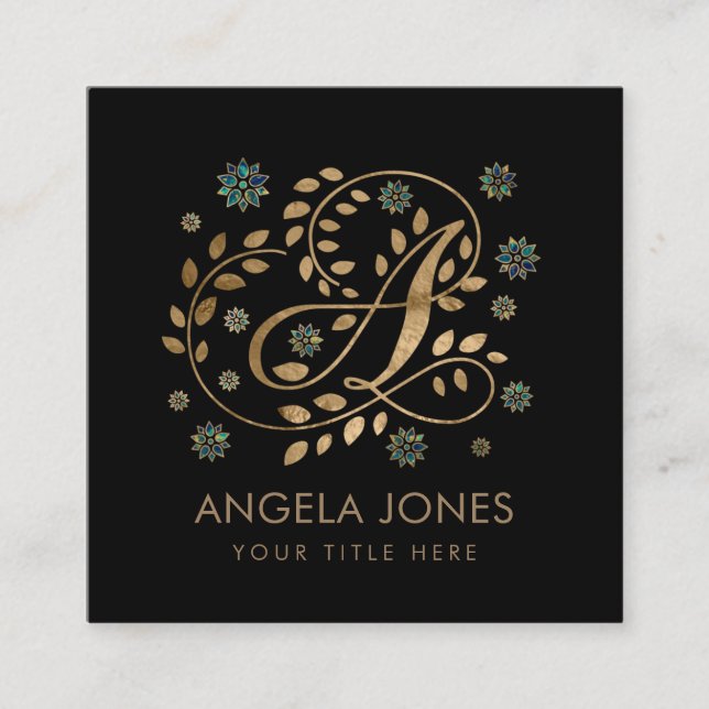 Golden Calligraphy Monogram med lyxfärg och brev A Fyrkantigt Visitkort (Framsida)