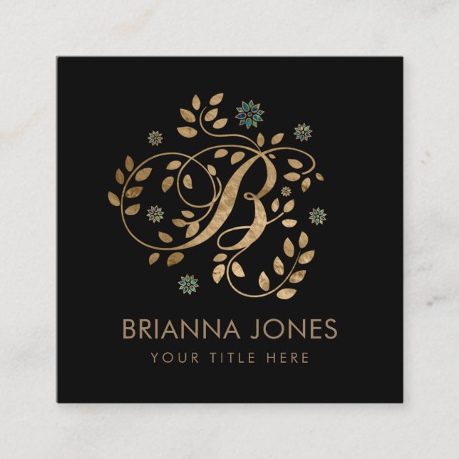 Golden Calligraphy Monogram med lyxfärg och brev B Fyrkantigt Visitkort (Framsida)