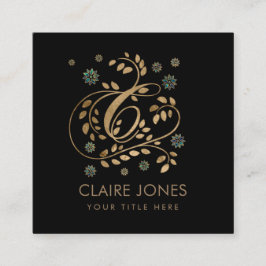 Golden Calligraphy Monogram med lyxfärg och brev C Fyrkantigt Visitkort