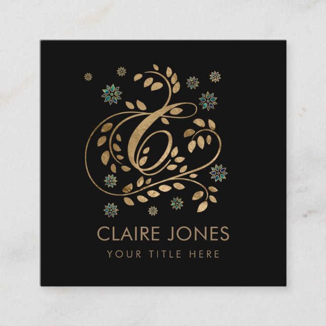 Golden Calligraphy Monogram med lyxfärg och brev C Fyrkantigt Visitkort (Framsida)