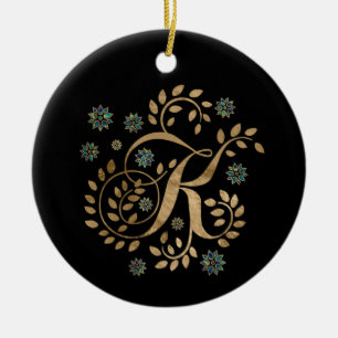 Golden Calligraphy Monogram med lyxfärg och brev Julgransprydnad Keramik
