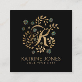 Golden Calligraphy Monogram med lyxfärg och brev K Fyrkantigt Visitkort