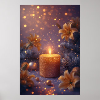 🕯️ Golden Candle Glow with Lilies Romance & Cozy Poster