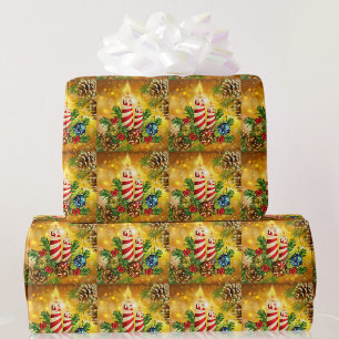 Golden Candlelight jul Candles Pinecones Presentpapper