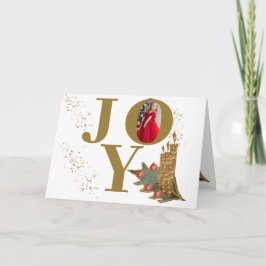 Golden Candles Holly Berries Joy Jul Photo Helgkort