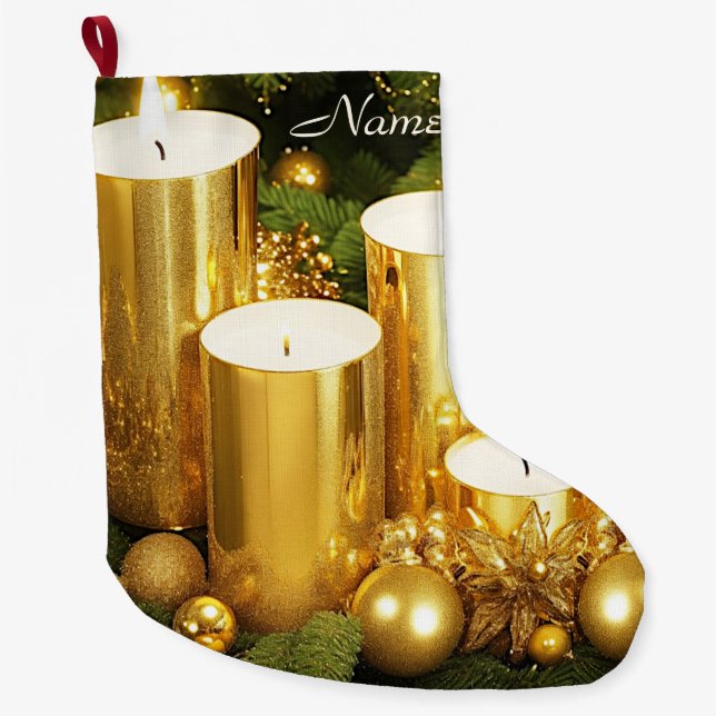 Golden Candles-julens Helgdag Stocking Stor Julstrumpa (Framsidan)