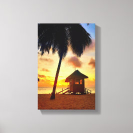 Golden Caribbean Sunset - Kanvastrycket Beach Hut Canvastryck