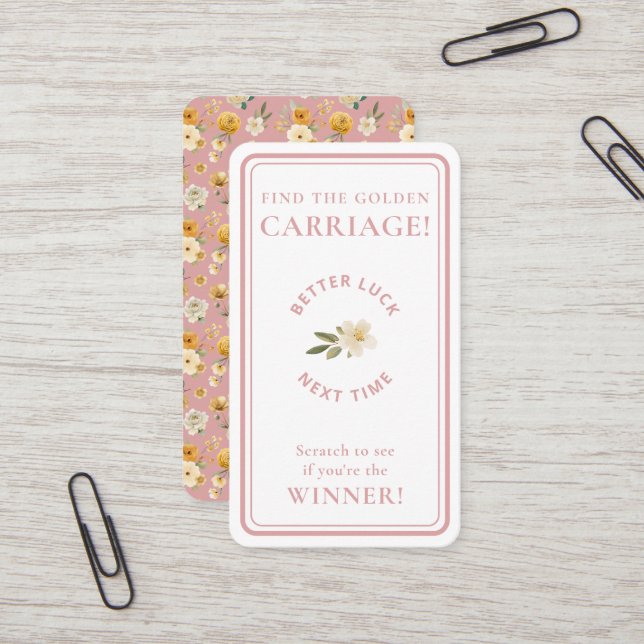 Golden Carriage Scratch-Off Blush Pink Non-Winner Visitkort (Fram/Back In Situ)