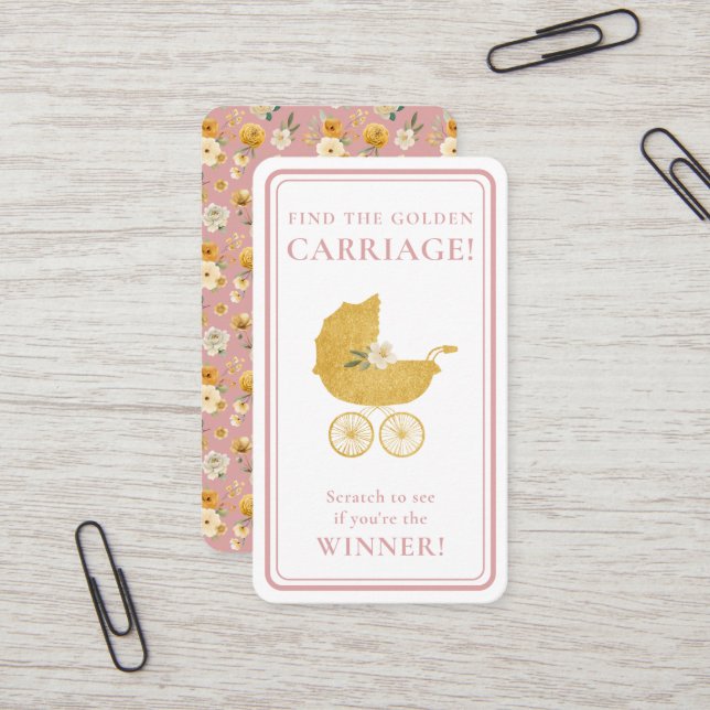 Golden Carriage Scratch-Off Game | Blush Pink Visitkort (Fram/Back In Situ)