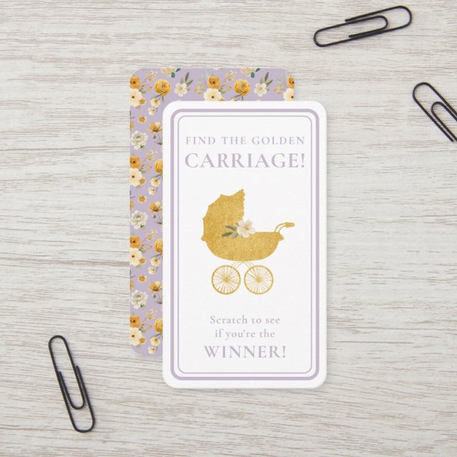 Golden Carriage Scratch-Off Game | Lavender Winner Visitkort (Fram/Back In Situ)