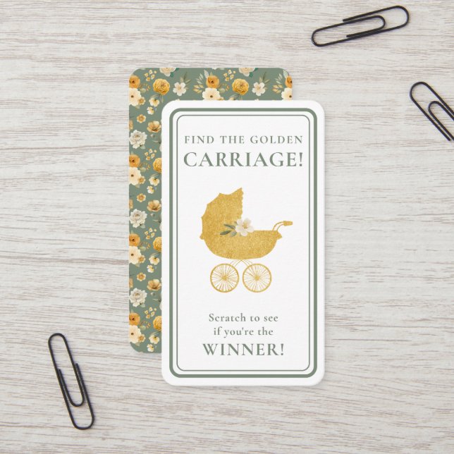 Golden Carriage Scratch-Off Game Sage Green Winner Visitkort (Fram/Back In Situ)