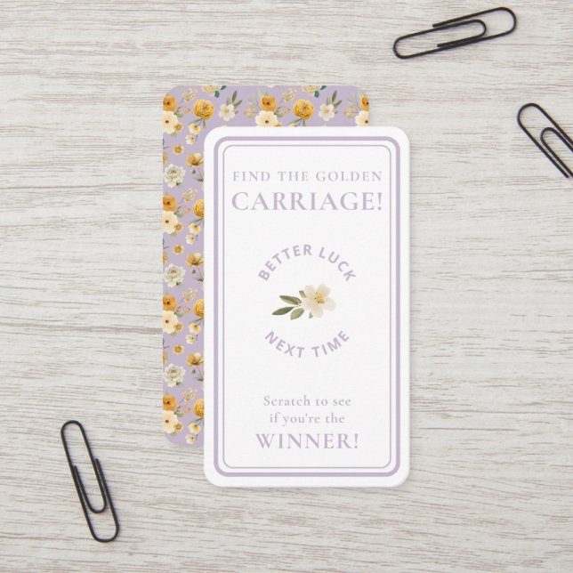 Golden Carriage Scratch-Off | Lavender Non-Winner Visitkort (Fram/Back In Situ)