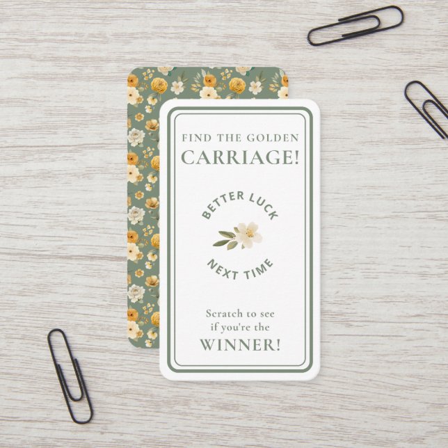 Golden Carriage Scratch-Off Sage Green Non-Winner Visitkort (Fram/Back In Situ)